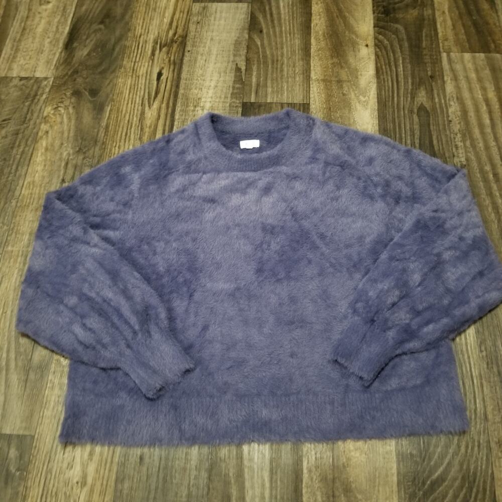 Aerie Blue Fuzzy Soft Pullover Cropped Longsleeve Sweater Womens Size XS